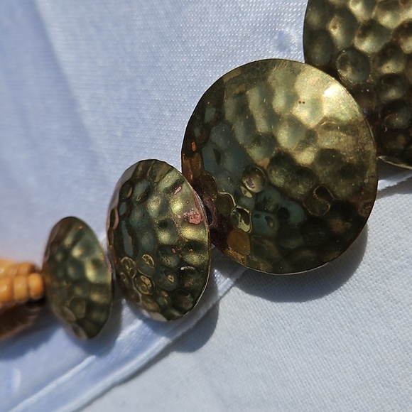 Vintage Celluloid Beaded Multi-strand into Brass Circles necklace #135 - Picture 3 of 9